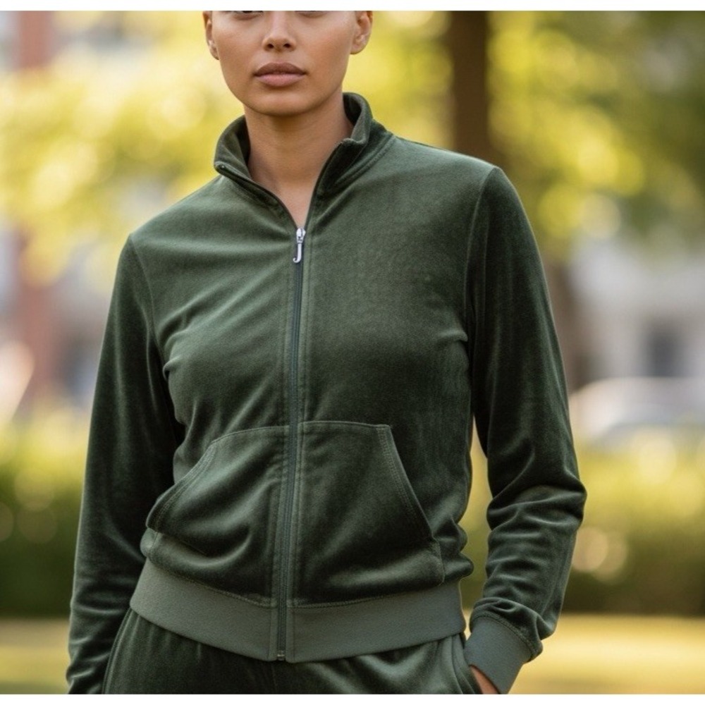 VINTAGE Y2K Juicy Couture Green Velour Full Zip TRACK JACKET G & P SIZE LARGE